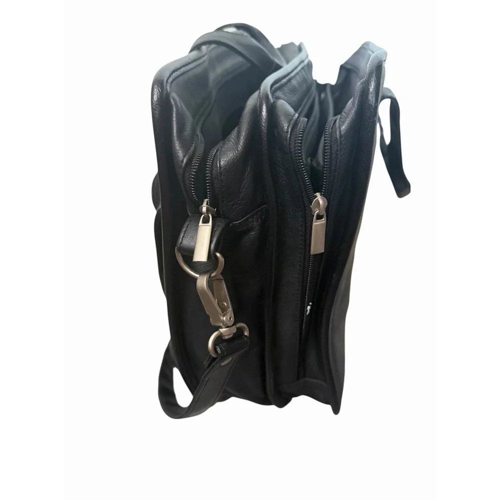 Black Leather Laptop Briefcase Messenger Bag Multi Compartment Shoulder Work Bag